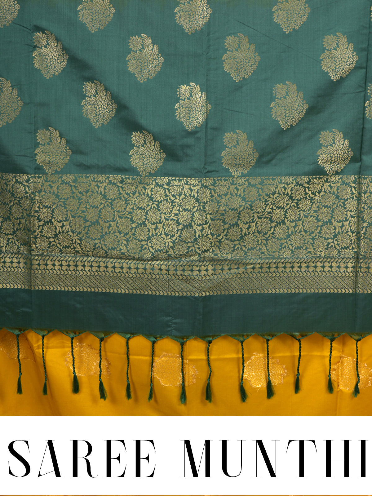 Mustard Yellow with Bottle Green Semi Silk Saree