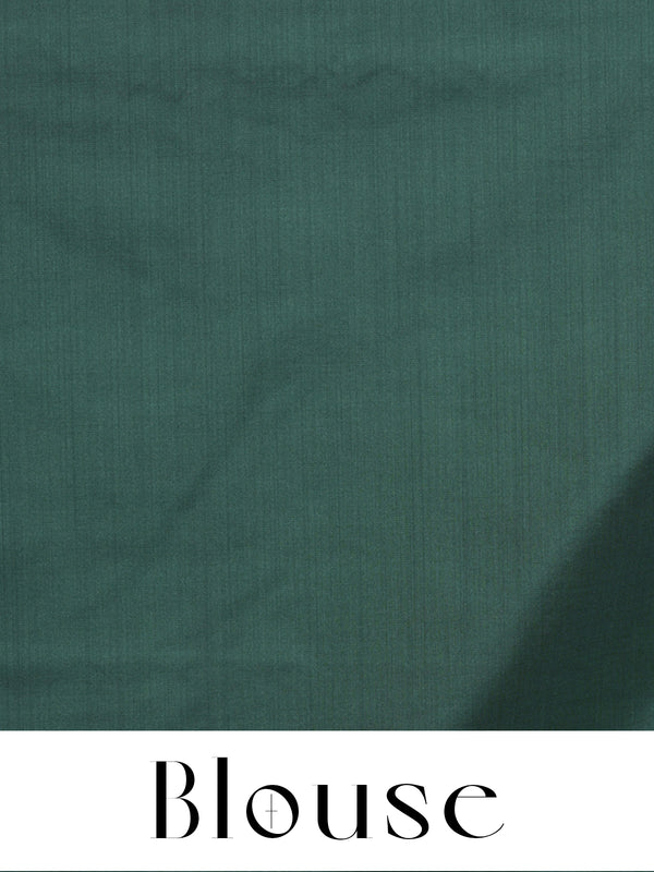 Mustard Yellow with Bottle Green Semi Silk Saree