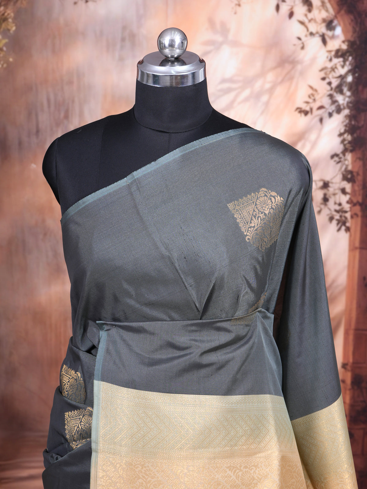 Grey with light Sandal Semi Silk Saree