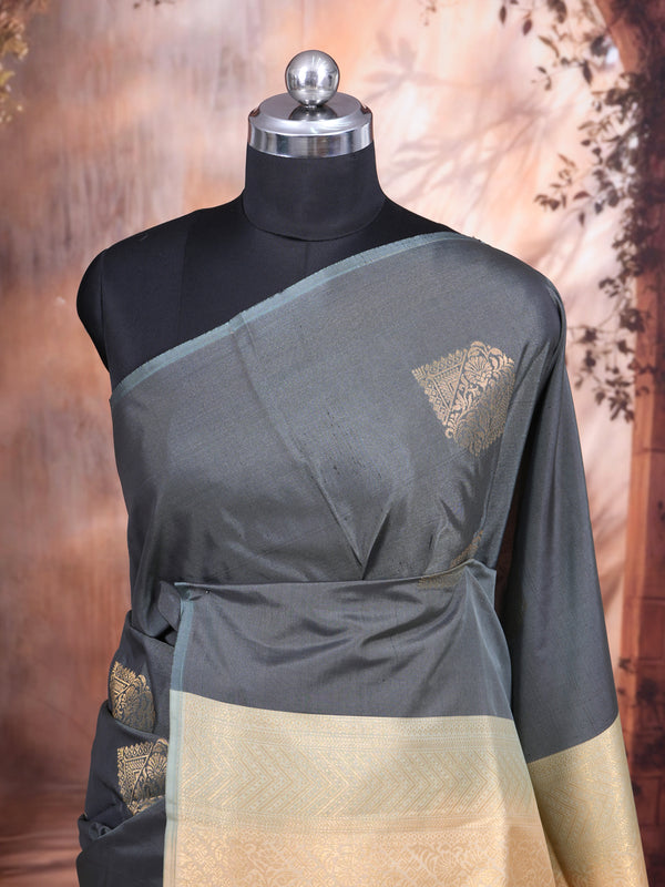 Grey with light Sandal Semi Silk Saree
