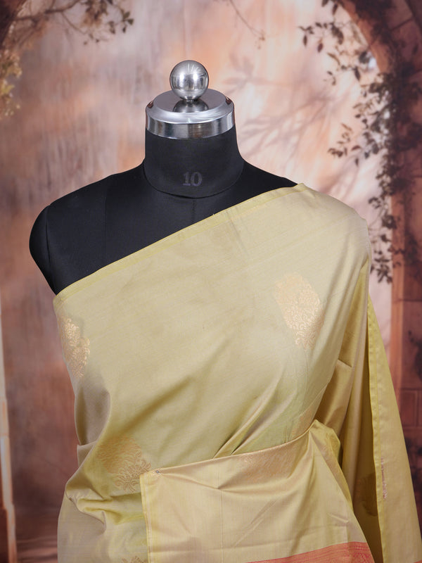Beige-Gold with Rani Pink Semi Silk Saree