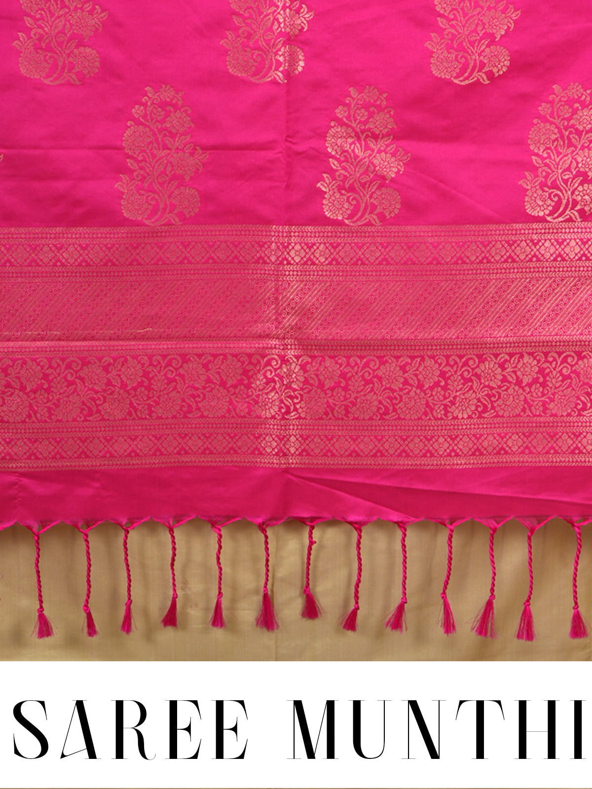 Mustard Green with Rani Pink Semi Silk Saree