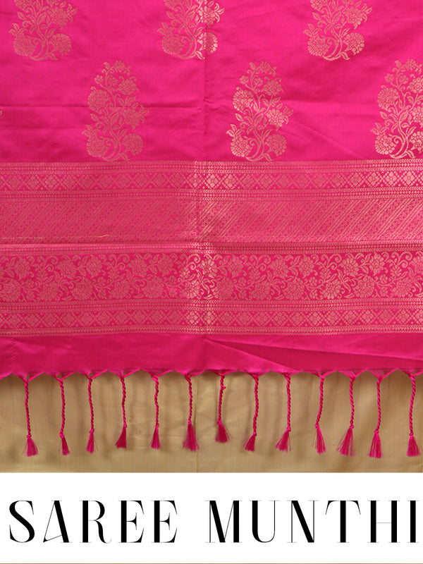 Beige-Gold with Rani Pink Semi Silk Saree