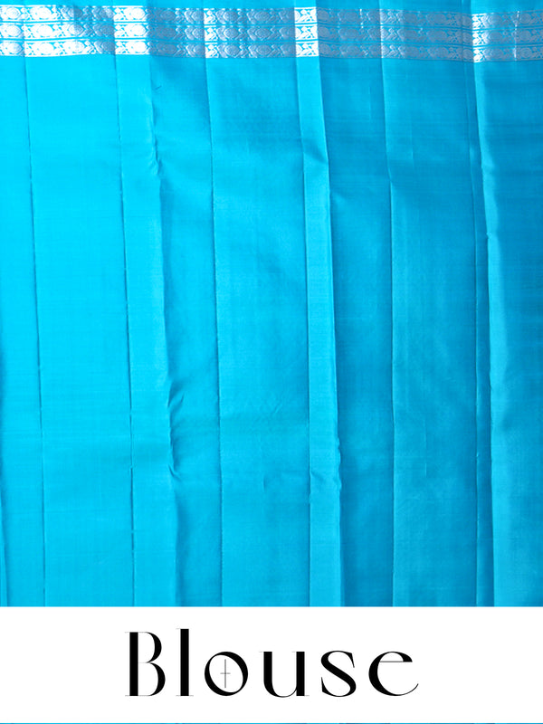 Turquoise Blue with Silver Zari kanchipuram Silk Saree
