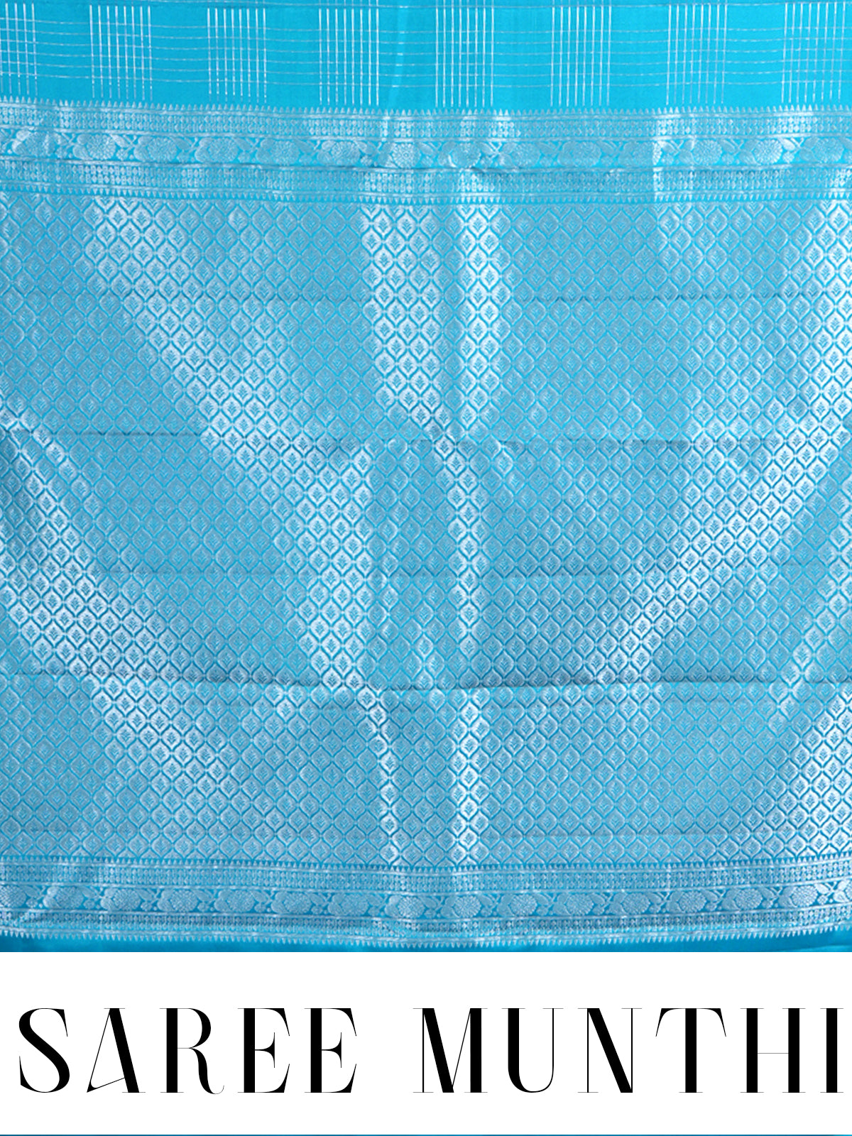 Turquoise Blue with Silver Zari kanchipuram Silk Saree