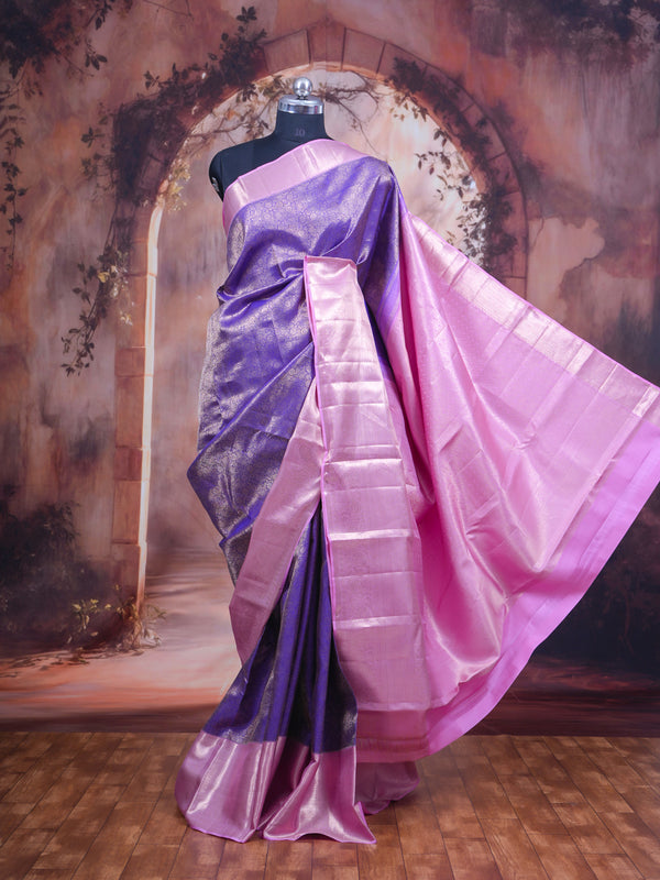 Elegant Purple with Baby Pink Kanchipuram Silk Saree