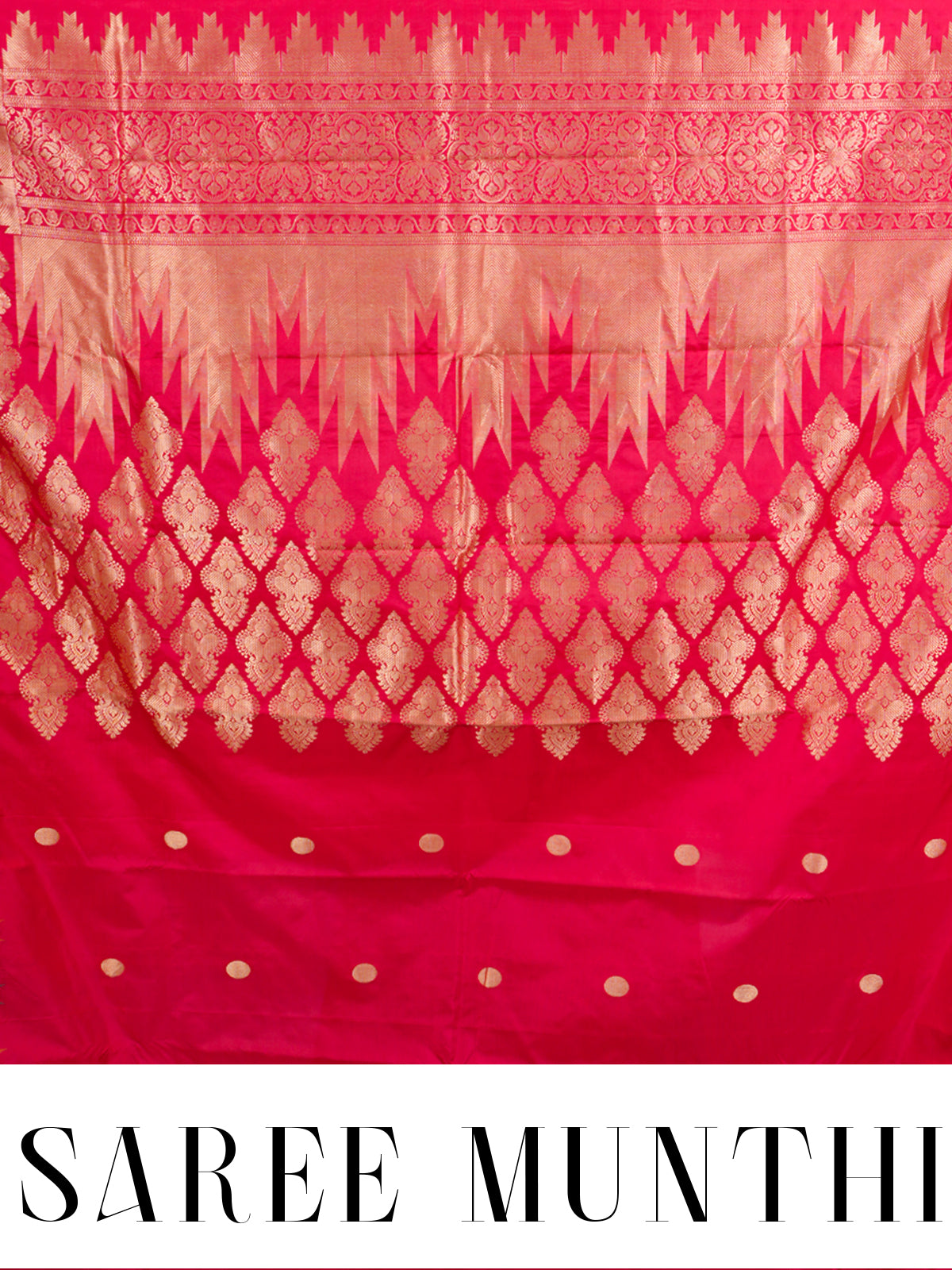 Elegant Crimson Red with antique gold Silk Saree with Temple Border