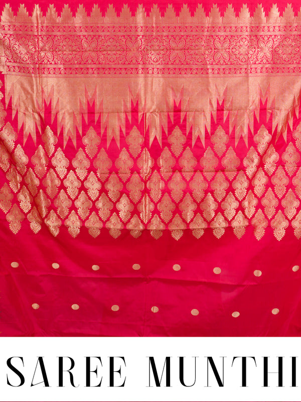 Elegant Crimson Red with antique gold Silk Saree with Temple Border