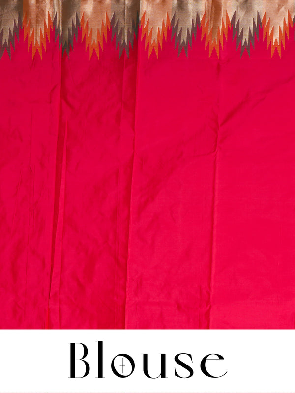 Elegant Crimson Red with antique gold Silk Saree with Temple Border