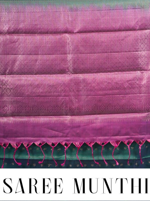 Bottle Green with Magenta Pink Kanjivaram silk saree