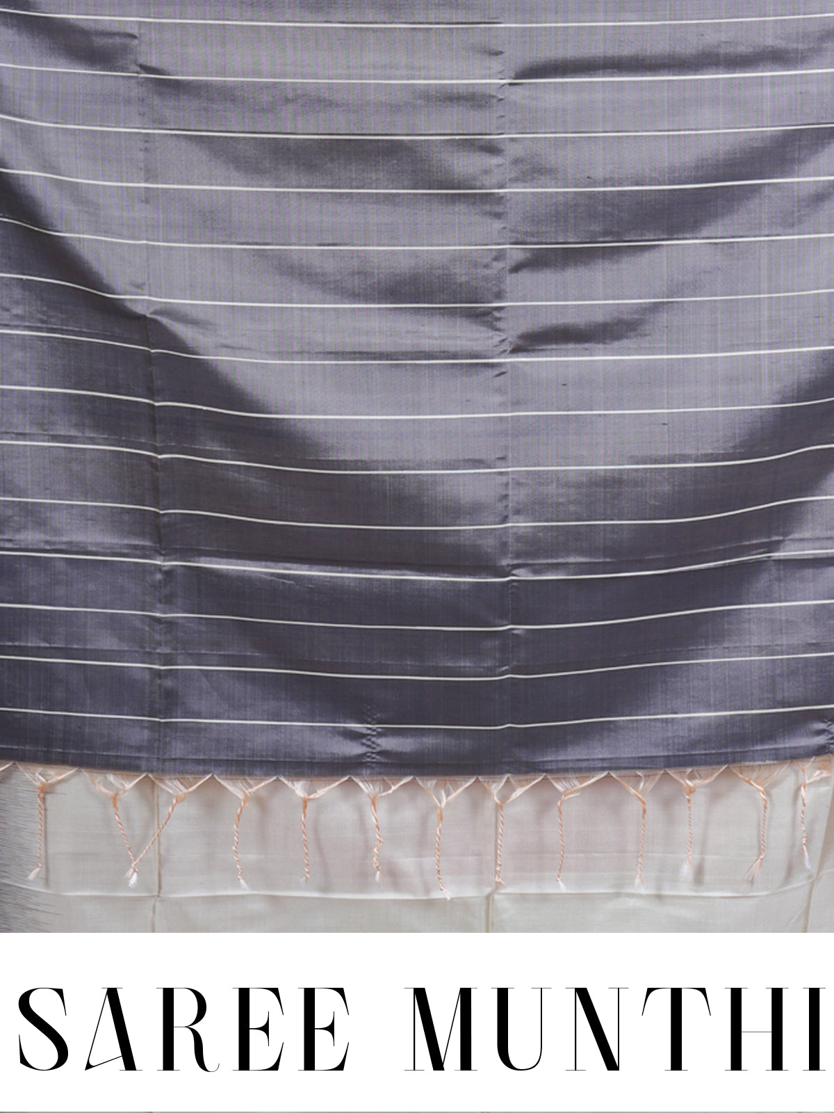Contemporary Cream & Charcoal Grey Kanchipuram Silk Saree