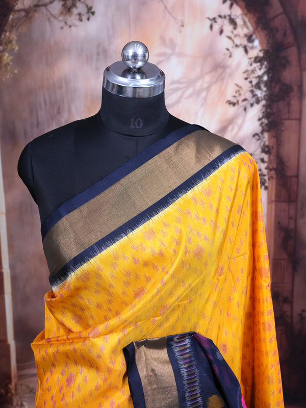Radiant Yellow with Midnight Blue Kanchipuram Silk Saree