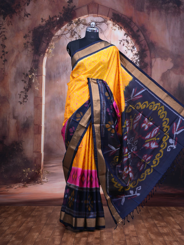 Radiant Yellow with Midnight Blue Kanchipuram Silk Saree