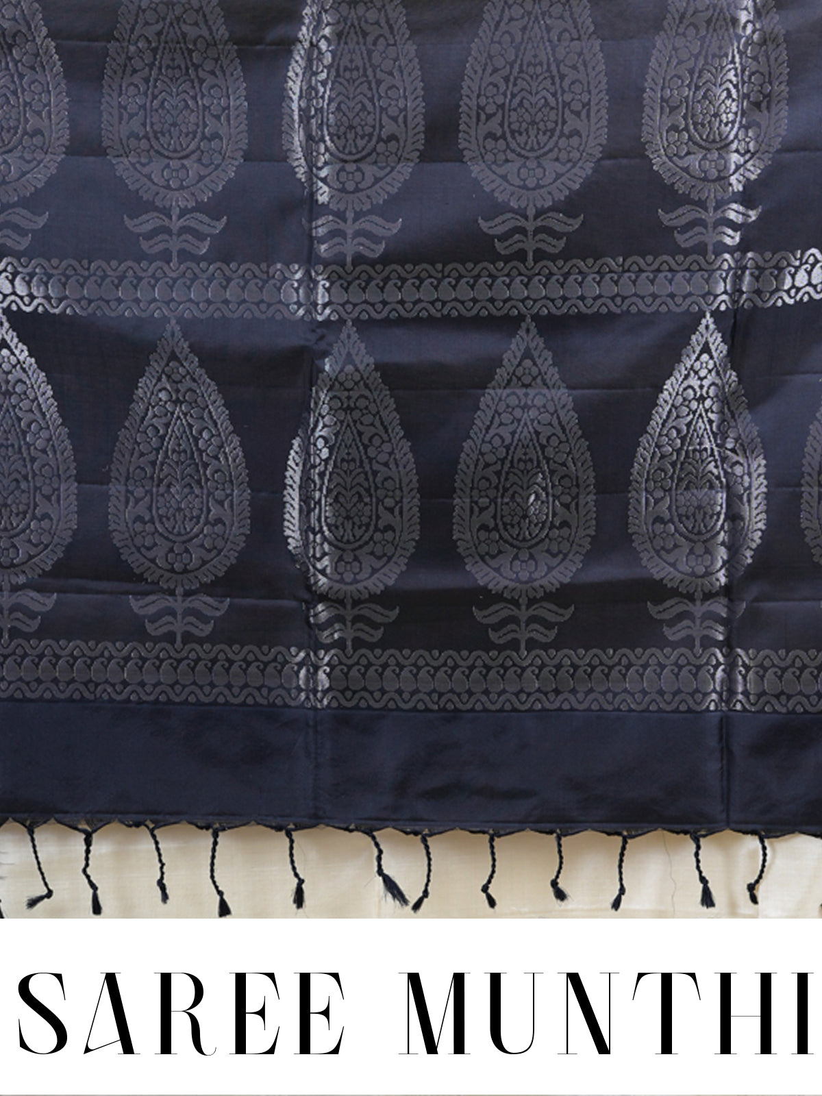 Elegant Off-White & Charcoal Black Kora Kanchipuram Silk Saree
