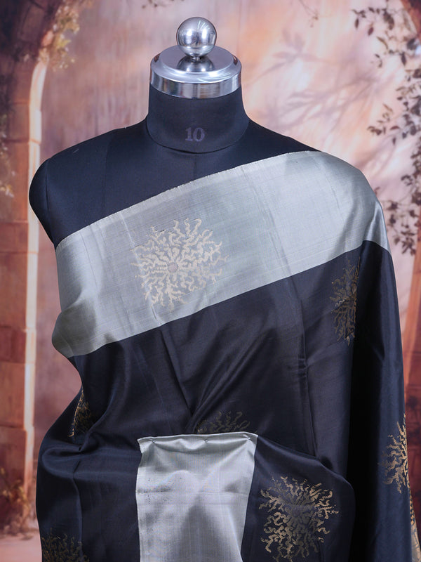 Royal Black & Antique Silver Kanchipuram Silk Saree