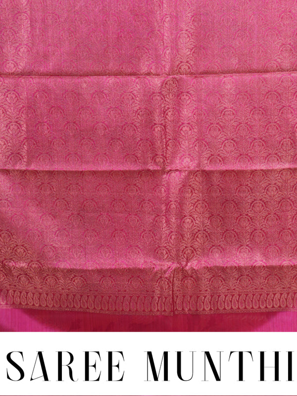 Elegant Rani Pink With Beige Floral Kanchipuram Silk Saree