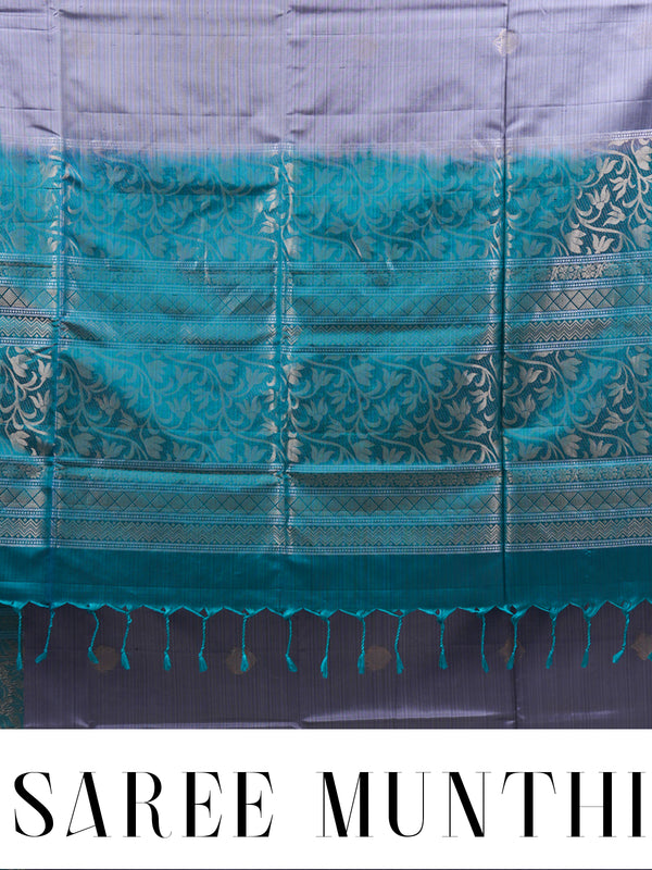 Elegant Charcoal Grey & Teal Kanchipuram Silk Saree