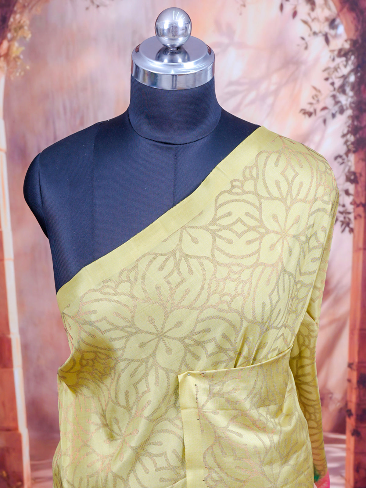 The Blossom Symphony: Olive Green & Rani Pink Kanchipuram Silk Saree
