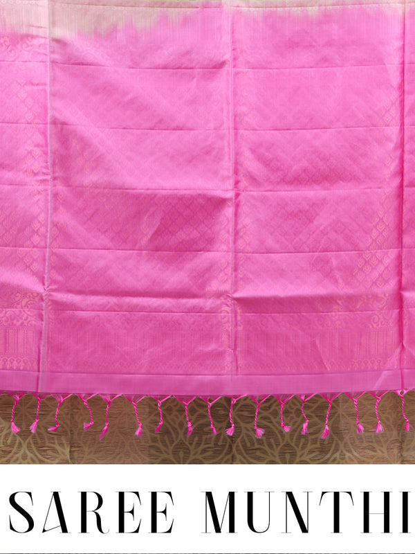 The Blossom Symphony: Olive Green & Rani Pink Kanchipuram Silk Saree