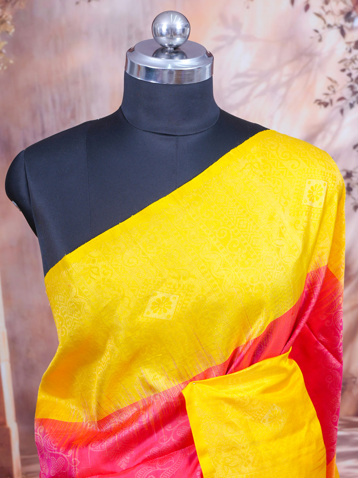 Sunshine Yellow and Rani Pink Pure Kanchipuram Silk Saree
