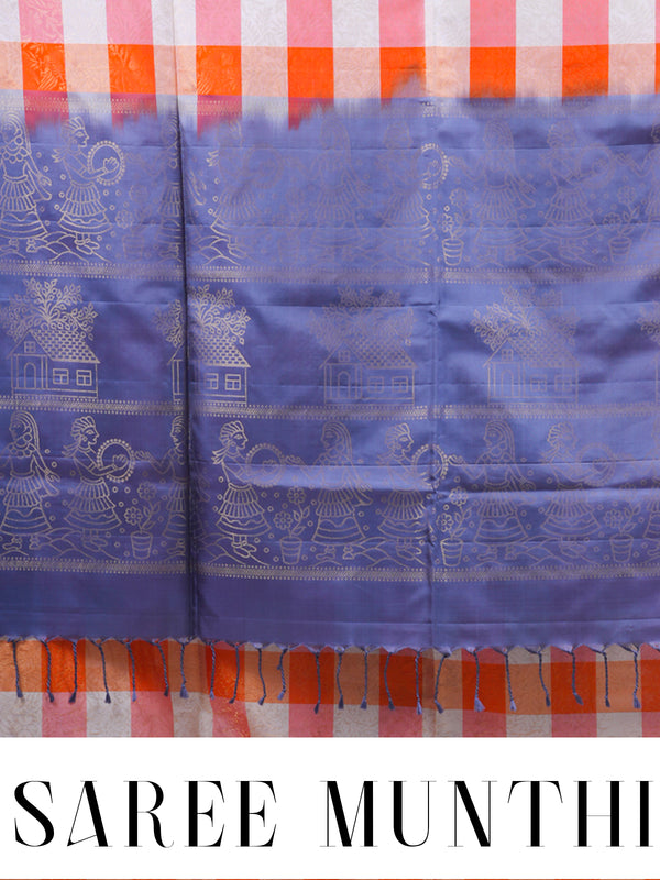 Radiant Orange and Grey Kanchipuram Silk Saree