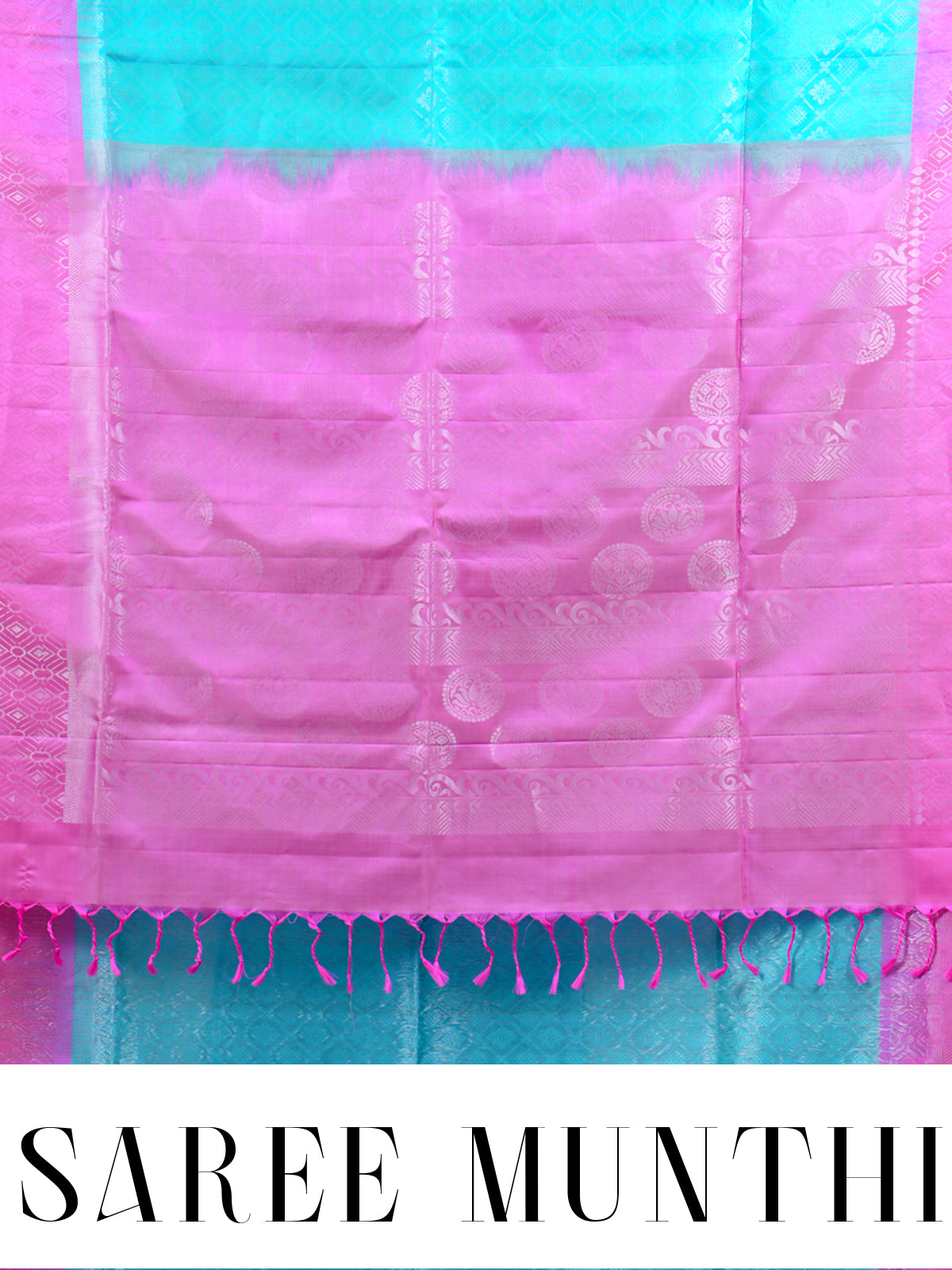 Turquoise Blue and Rani Pink Kanchipuram Pure Silk Saree