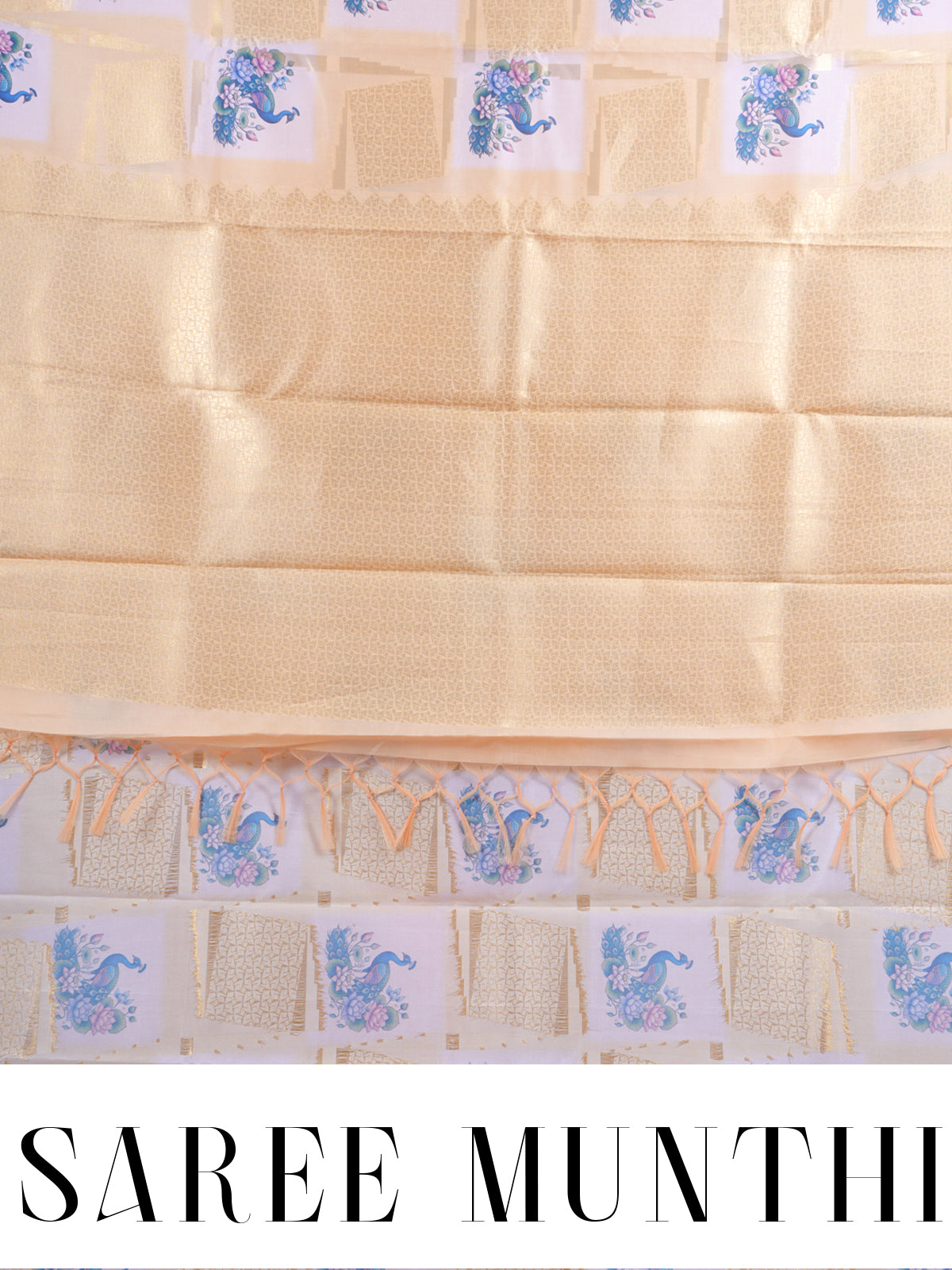 The Royal Peacock cream and pastel yellow Kanchipuram Silk Saree