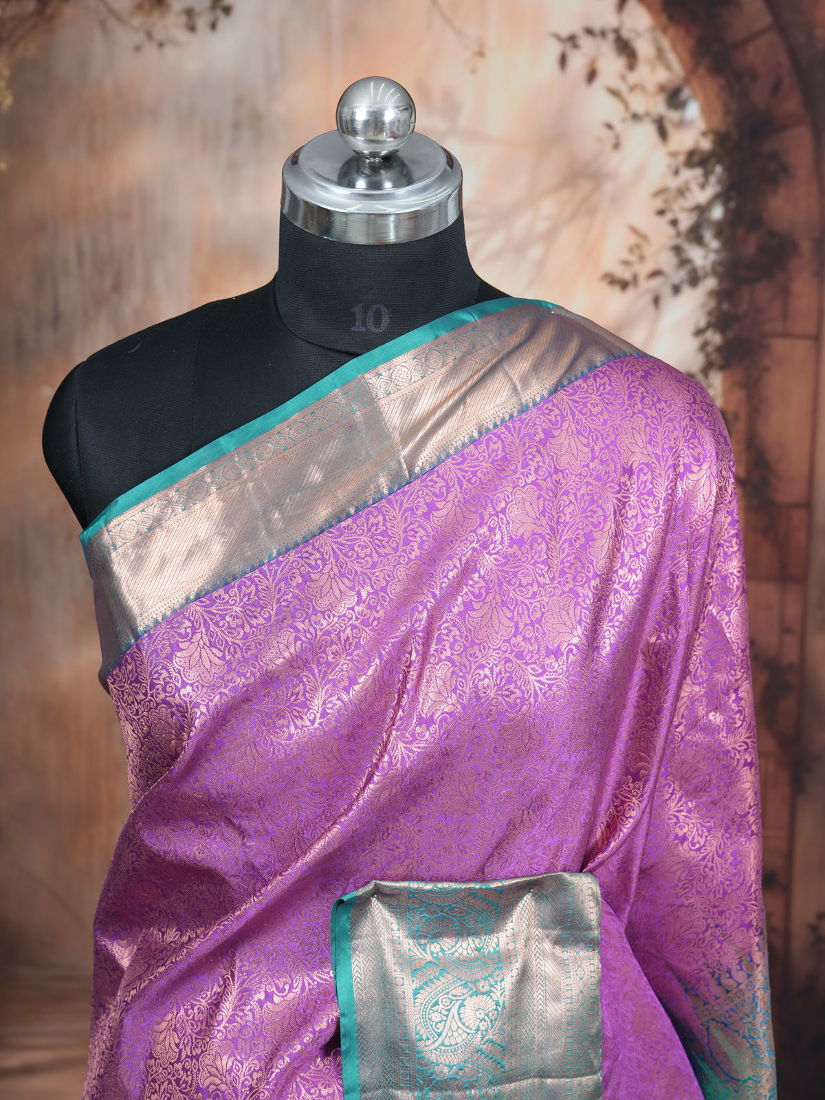 Mauve and Sea Green Kanchipuram Silk Saree