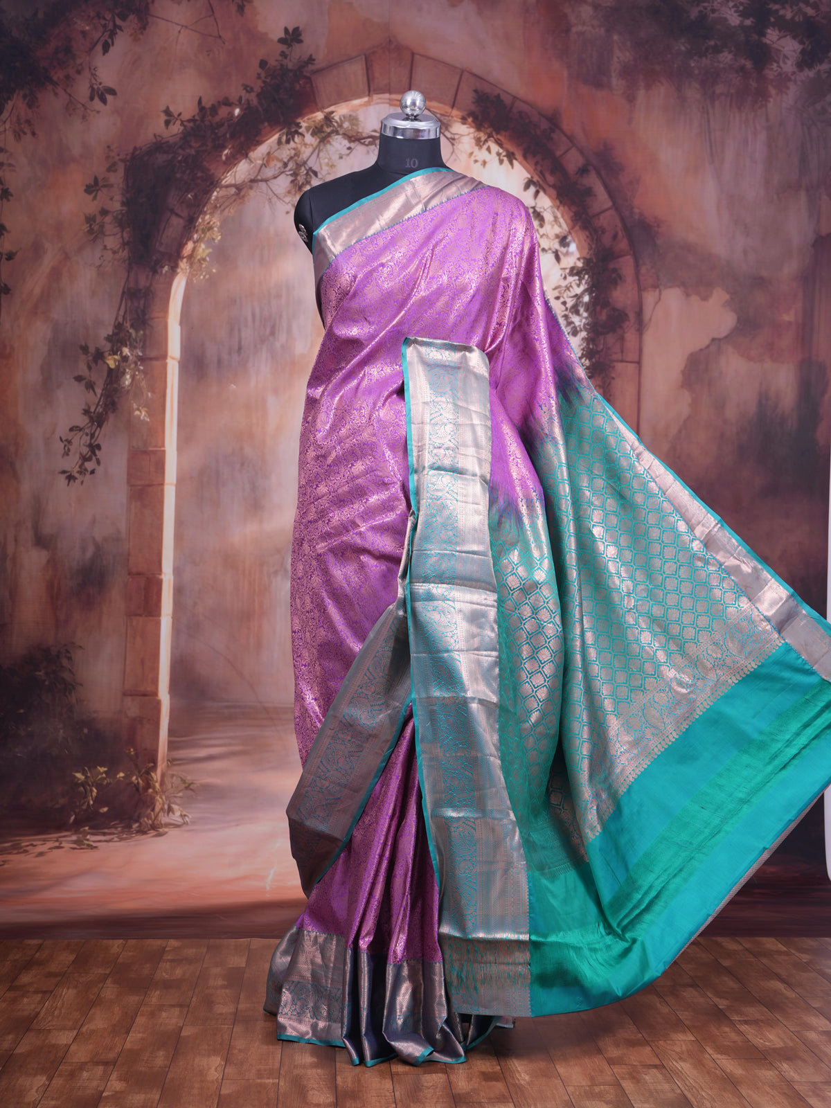 Mauve and Sea Green Kanchipuram Silk Saree