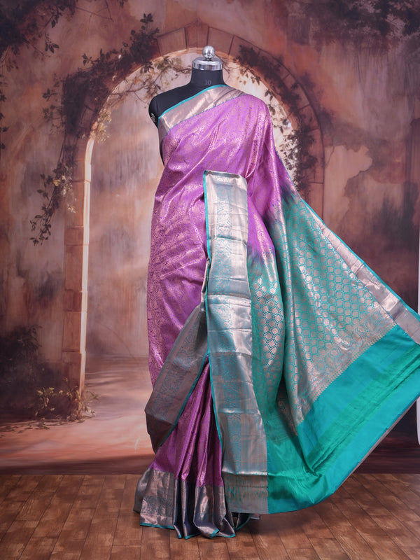 Mauve and Sea Green Kanchipuram Silk Saree
