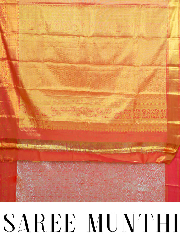 Orange and Gold Kanchipuram Pure Mix Saree