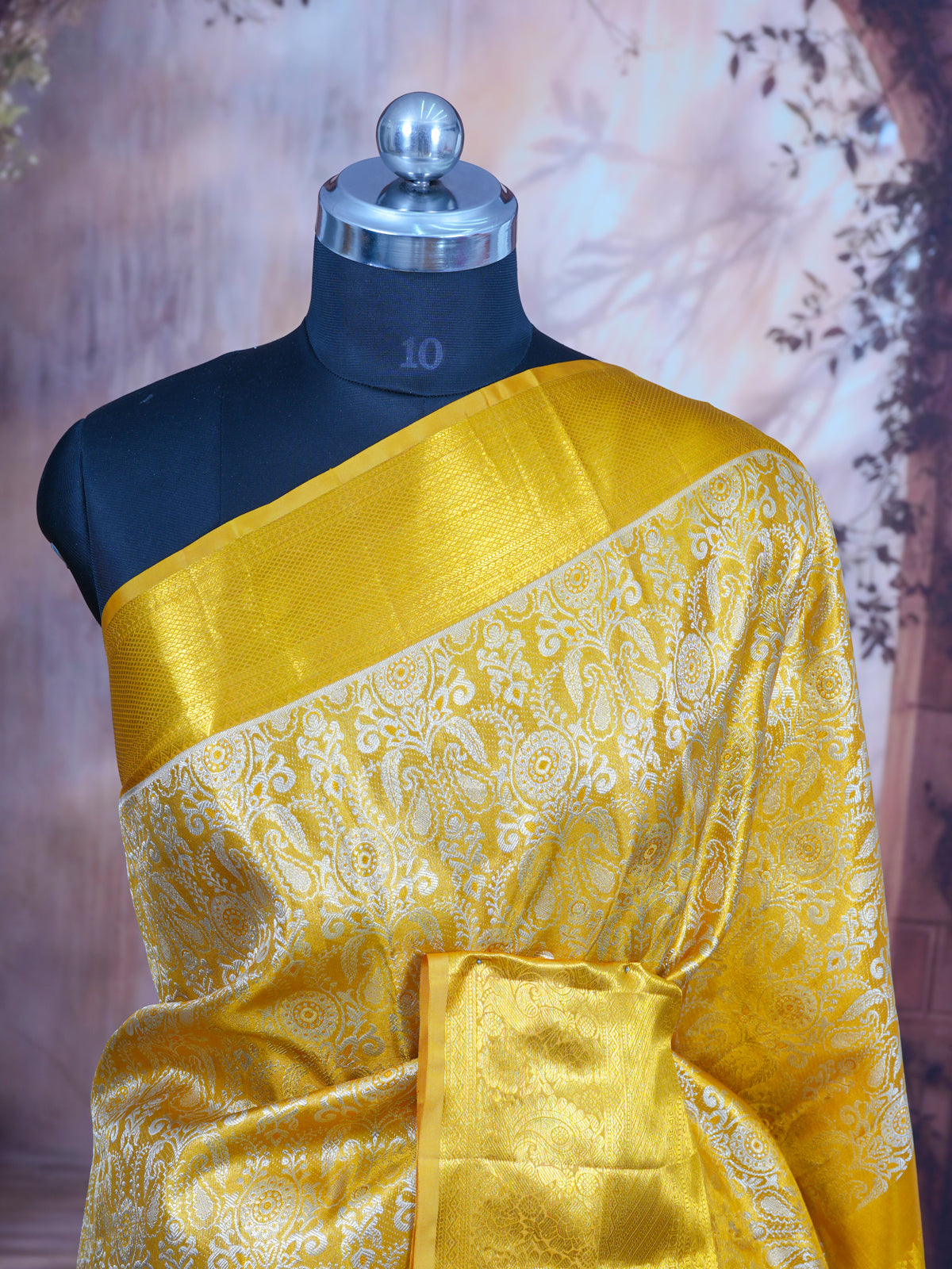 Radiant Mustard Yellow and Off-White Kanjivaram Silk Saree