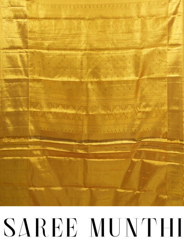 Radiant Mustard Yellow and Off-White Kanjivaram Silk Saree