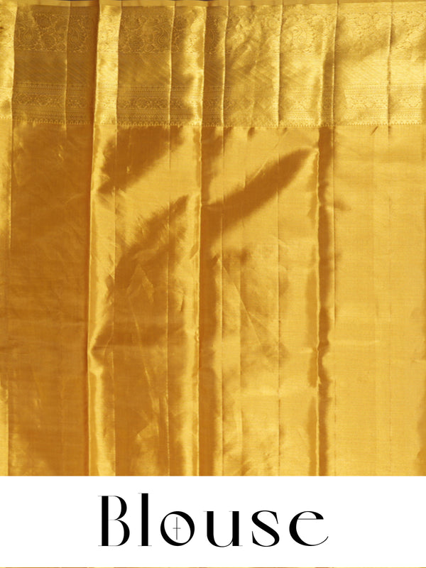 Radiant Mustard Yellow and Off-White Kanjivaram Silk Saree
