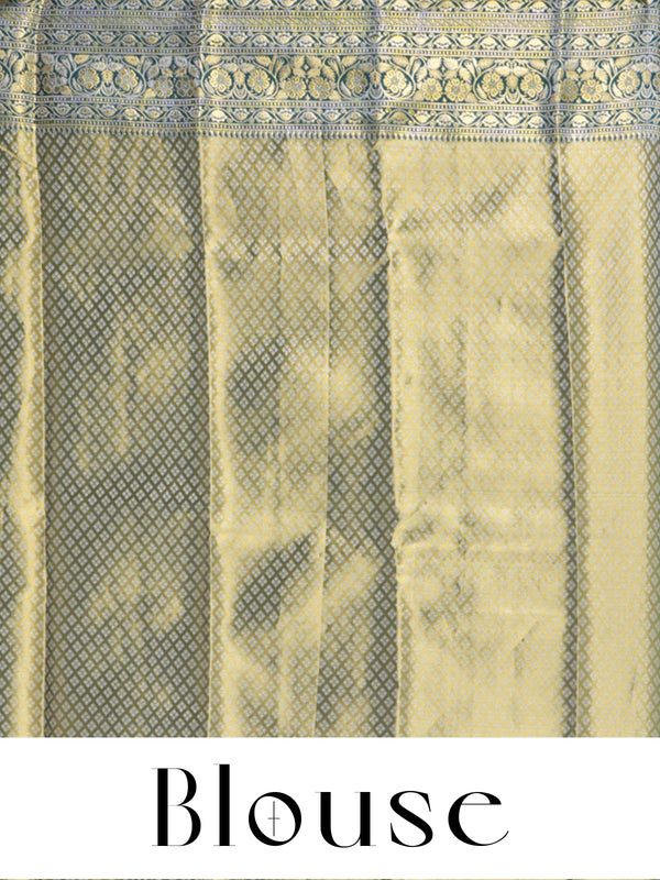 Olive Green and Antique gold Kanchipuram Gold  Silk Saree