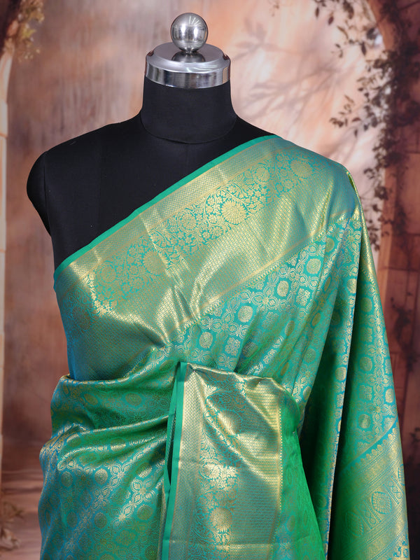 Sea Green Kanchipuram Silk Saree with Golden Zari Weave