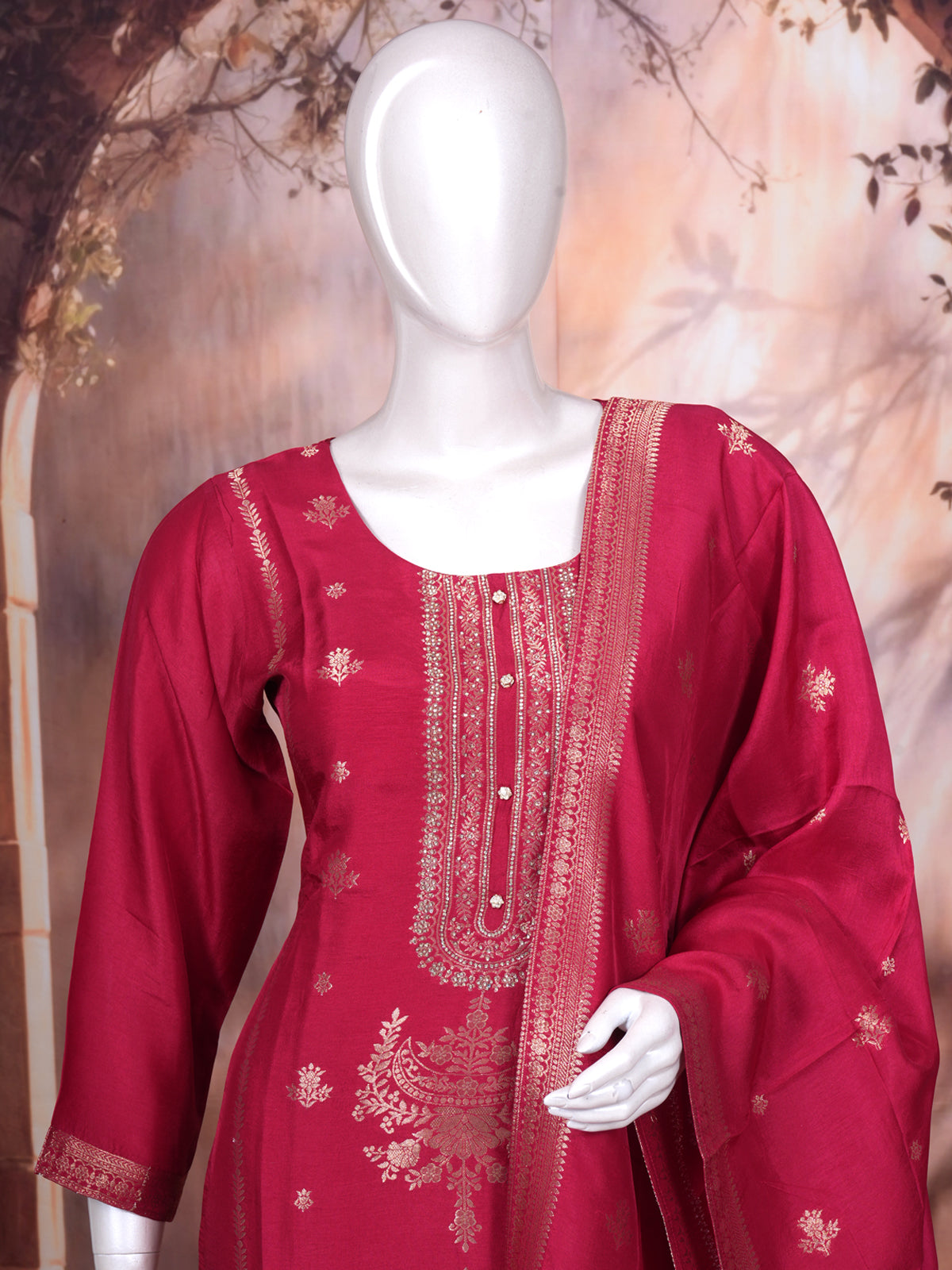 Rani Pink with Gold  Ready Made Salwar Suit