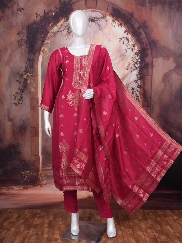 Rani Pink with Gold  Ready Made Salwar Suit