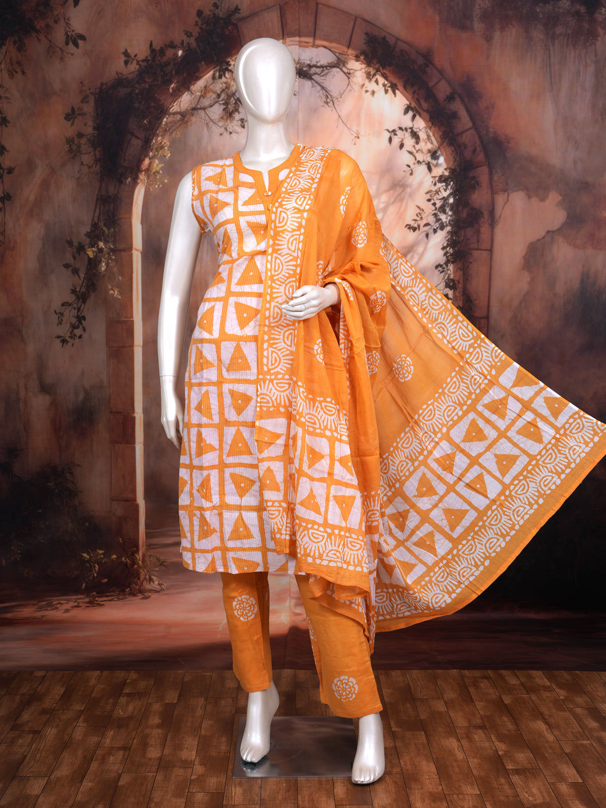 Orange with White Dupatta Ready Made Salwar Suit