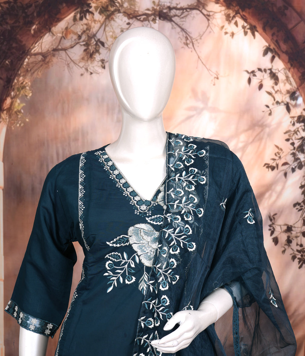 Deep Teal Blue with Matching  Dupatta Ready Made Salwar Suit