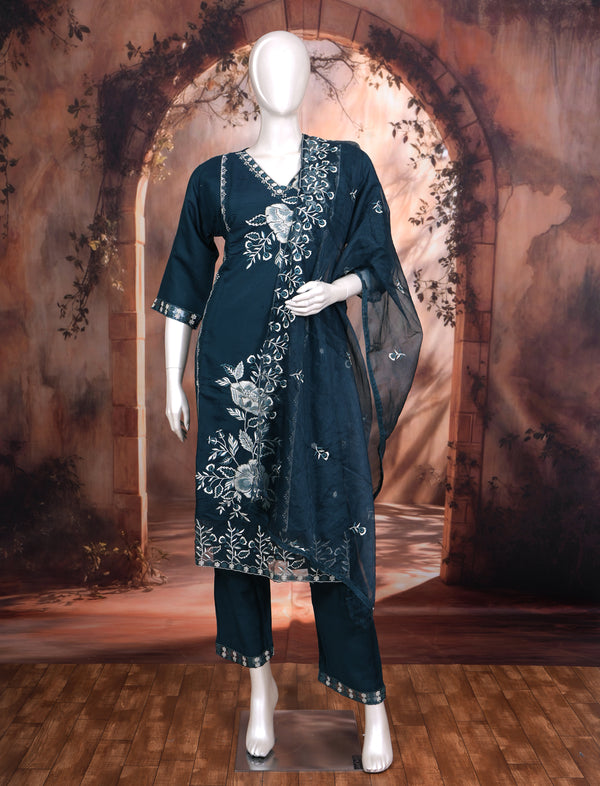 Deep Teal Blue with Matching  Dupatta Ready Made Salwar Suit