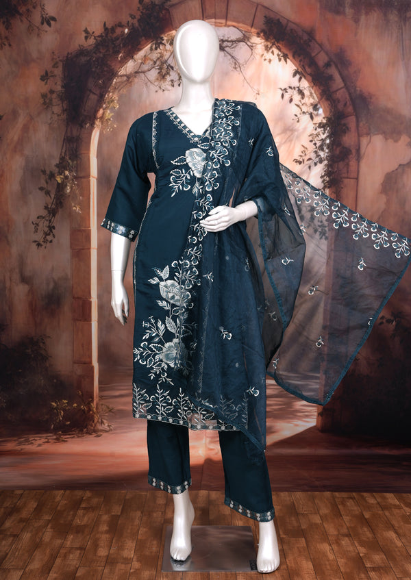 Deep Teal Blue with Matching  Dupatta Ready Made Salwar Suit