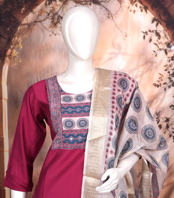 Magenta with Beige Ready Made Salwar Suit