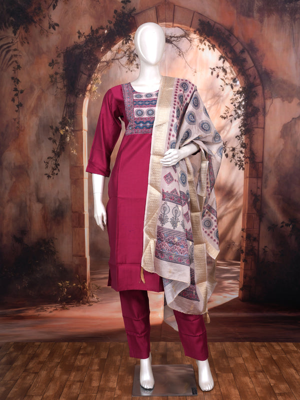 Magenta with Beige Ready Made Salwar Suit