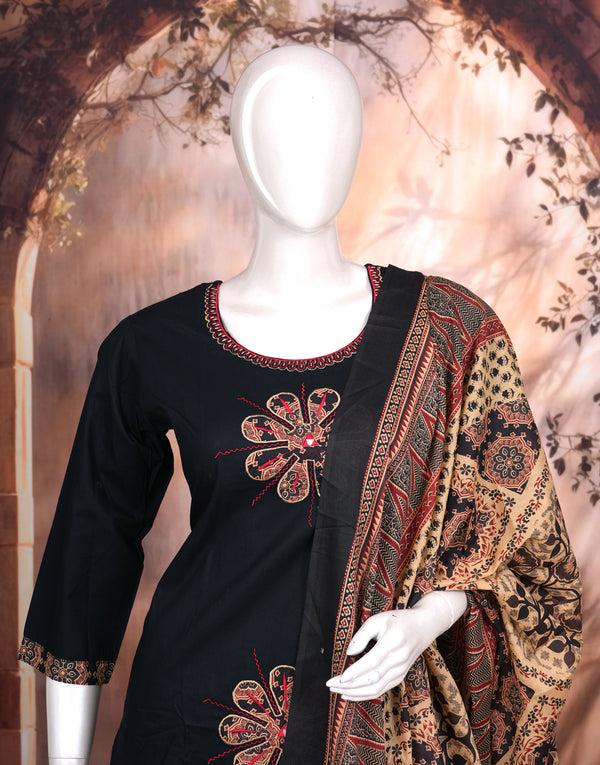 Black with Beige and Red Dupatta Ready Made Salwar Suit