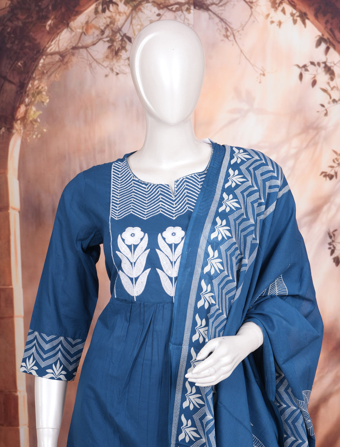 Indigo Blue with White Ready Made Salwar Suit