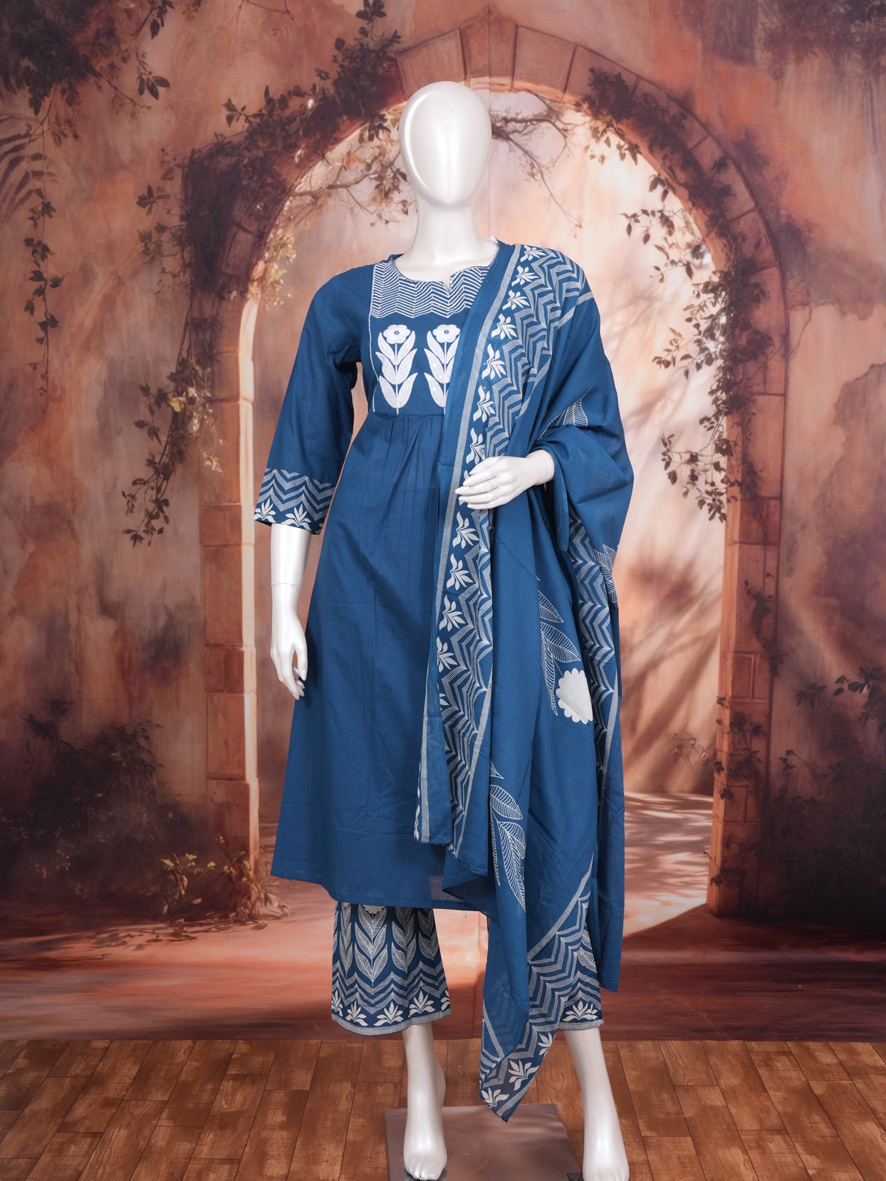 Indigo Blue with White Ready Made Salwar Suit