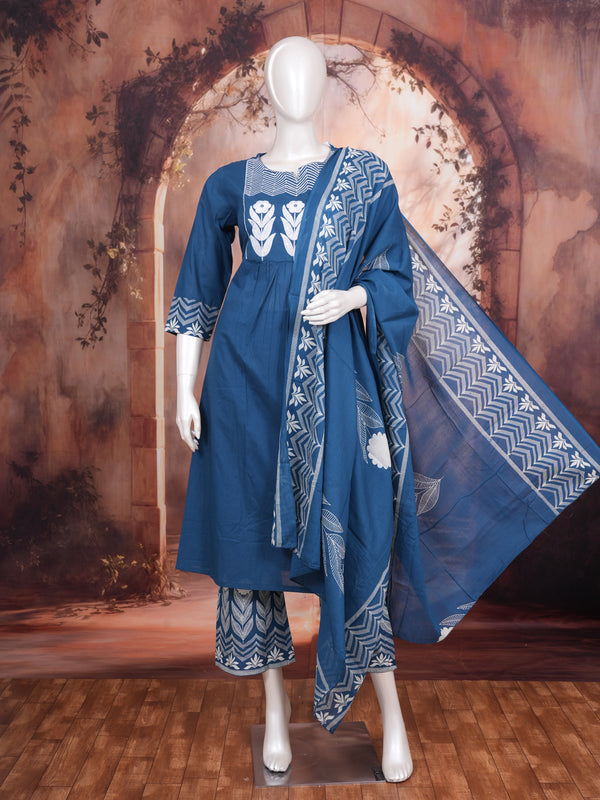 Indigo Blue with White Ready Made Salwar Suit