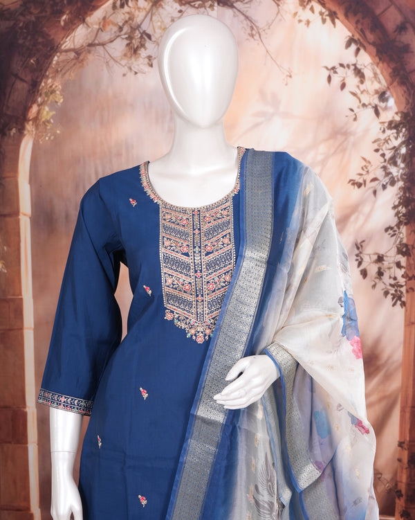 Navy Blue with Off-White Ready Made Salwar Suit