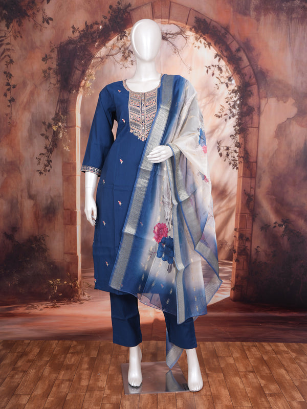 Navy Blue with Off-White Ready Made Salwar Suit